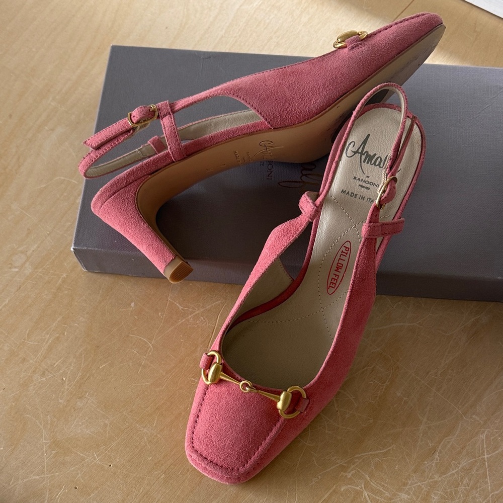 Rangoni Pink Slingback Heels with Gold Accents - Picture 2 of 7